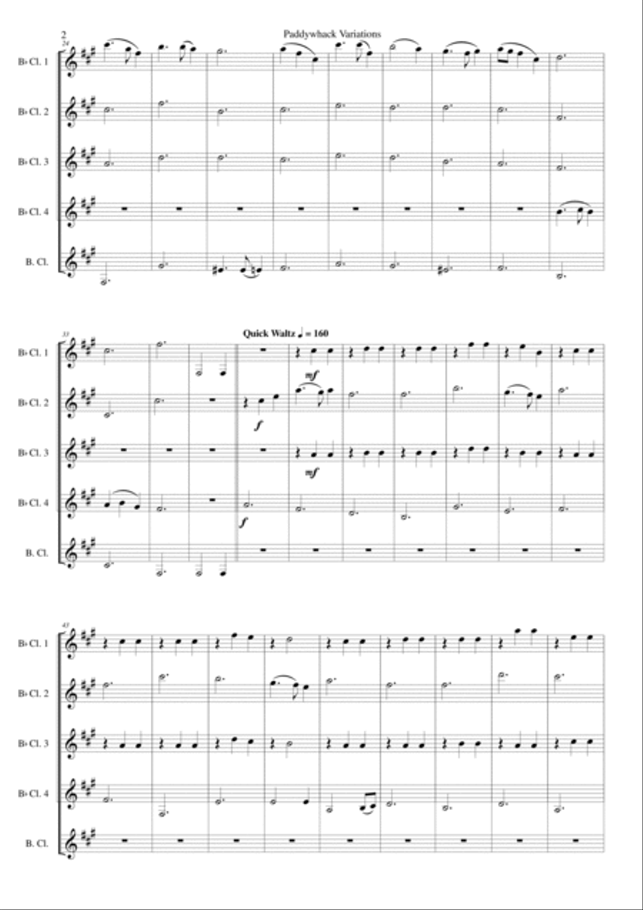 Paddywhack Variations for clarinet quintet Clarinet Quintet scores gallery preview page 2