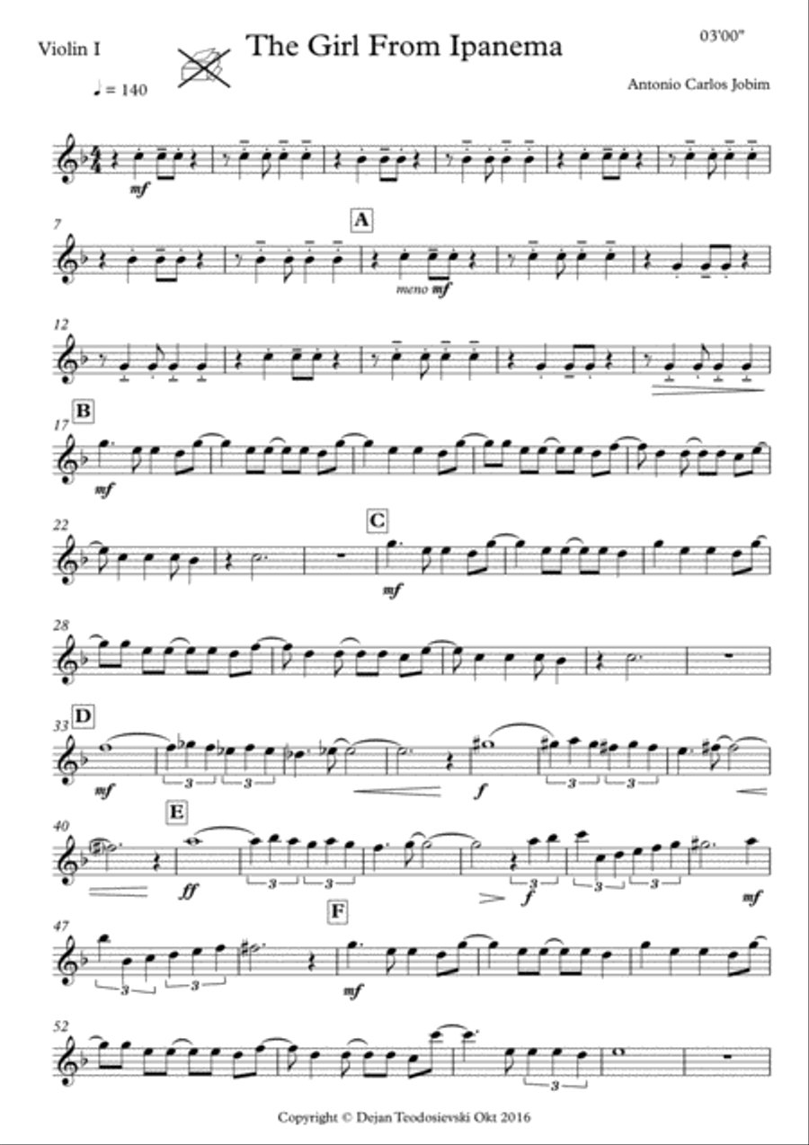 The Girl From Ipanema (Garota De Ipanema) String Quartet scores gallery preview page 2
