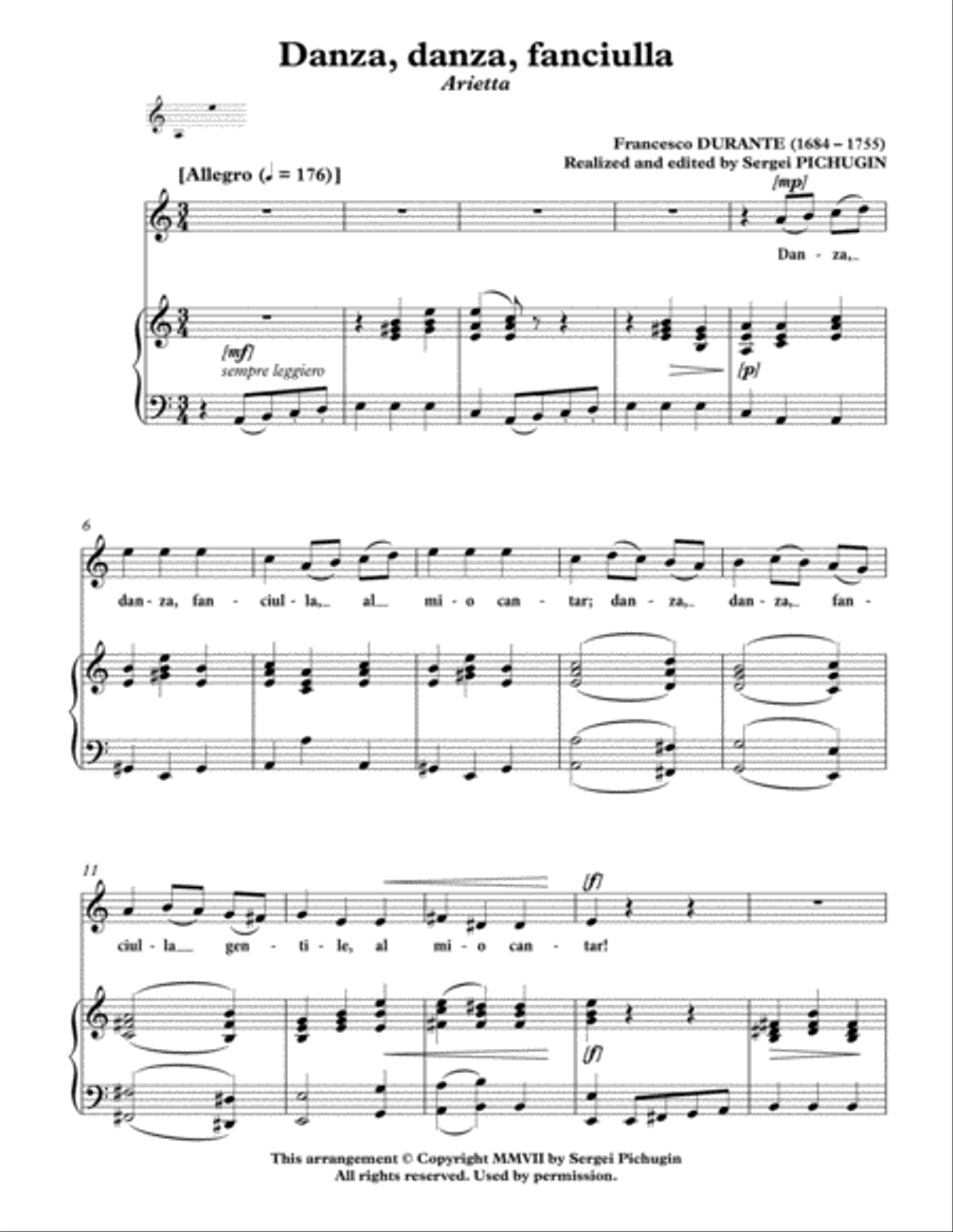 DURANTE Francesco: Danza, danza, fanciulla, arietta, arranged for Voice and Piano (A minor) Small Ensemble scores gallery preview page 3