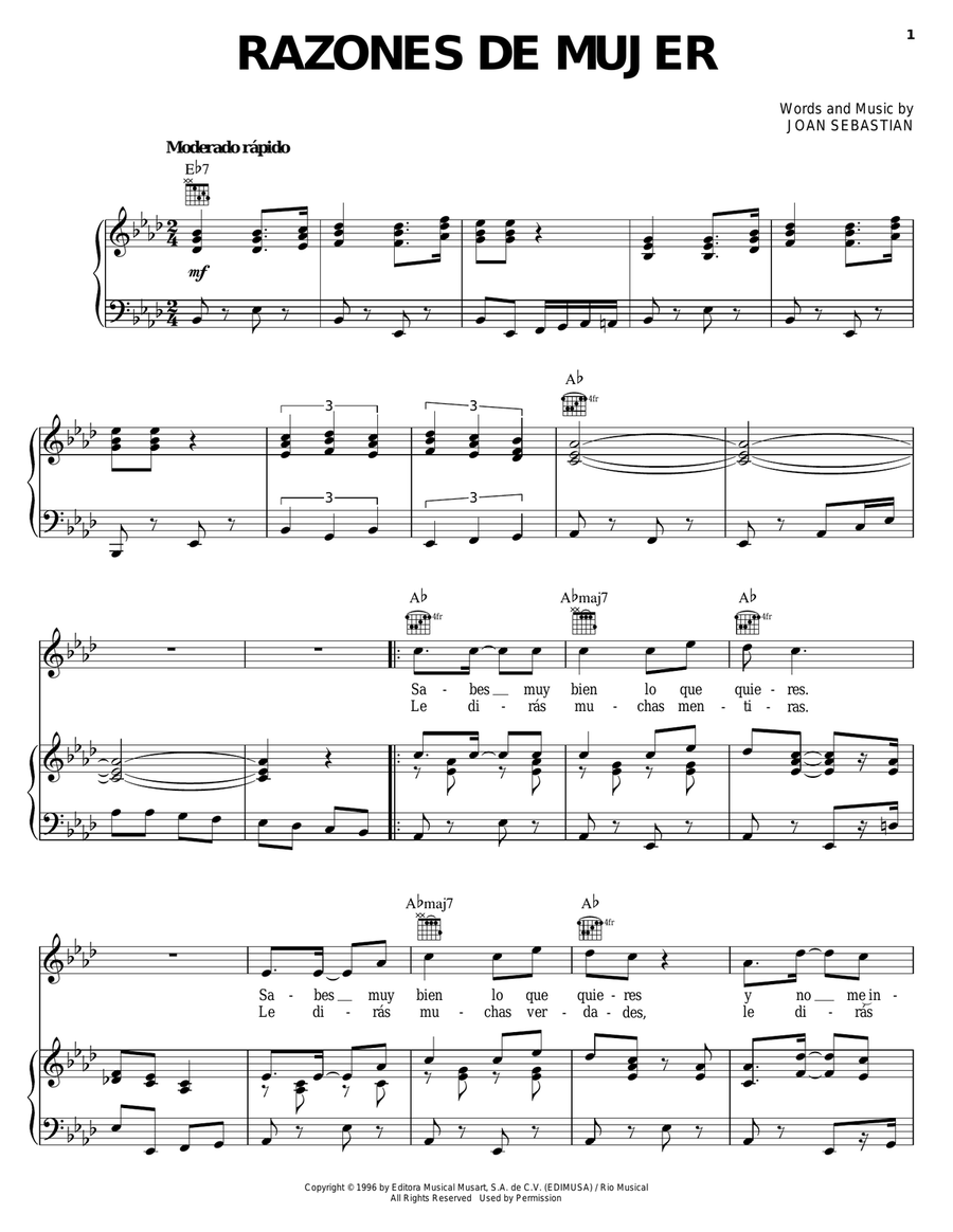 Razones De Mujer Piano, Vocal, Guitar scores gallery preview page 1