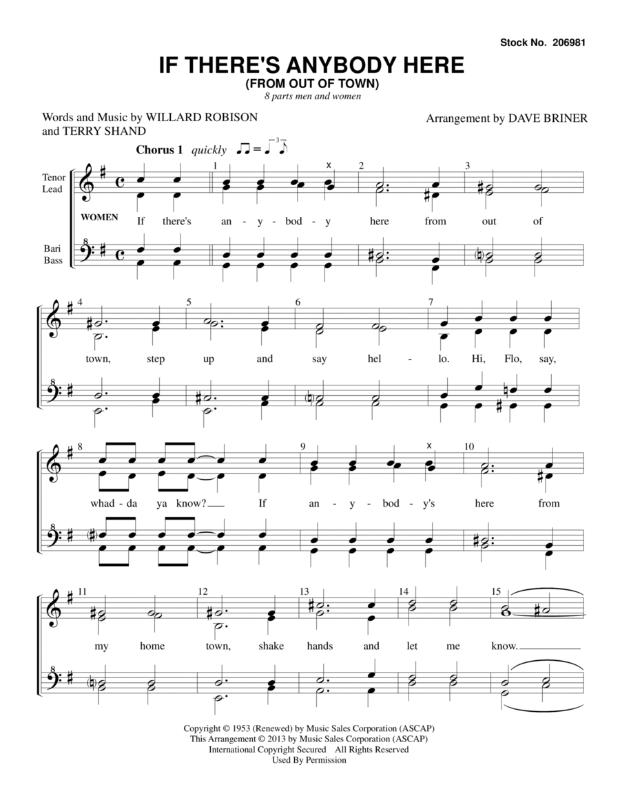 If There's Anybody Here (from Out Of Town) (arr. David Briner)