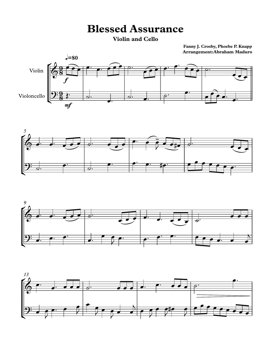 Blessed Assurance Violin-Cello Duet String Duet scores gallery preview page 1