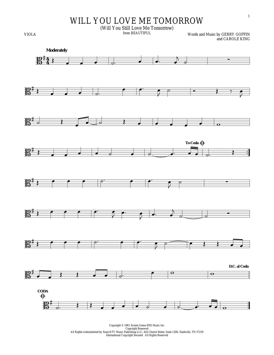 Will You Love Me Tomorrow (Will You Still Love Me Tomorrow) Viola Solo scores gallery preview page 1