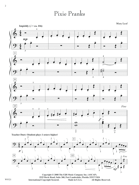 Pixie Pranks by Mary Leaf Easy Piano - Digital Sheet Music