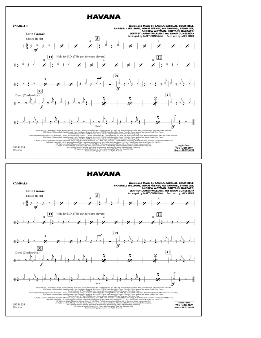 Havana - Cymbals Percussion scores gallery preview page 1