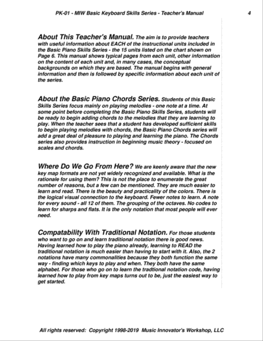 PK-01 - MIW Basic Keyboard Skills Series - Teacher's Manual Piano, Vocal, Guitar scores gallery preview page 4