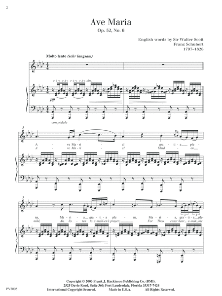 Ave Maria Op. 52, No.6, For Medium Voice and Piano