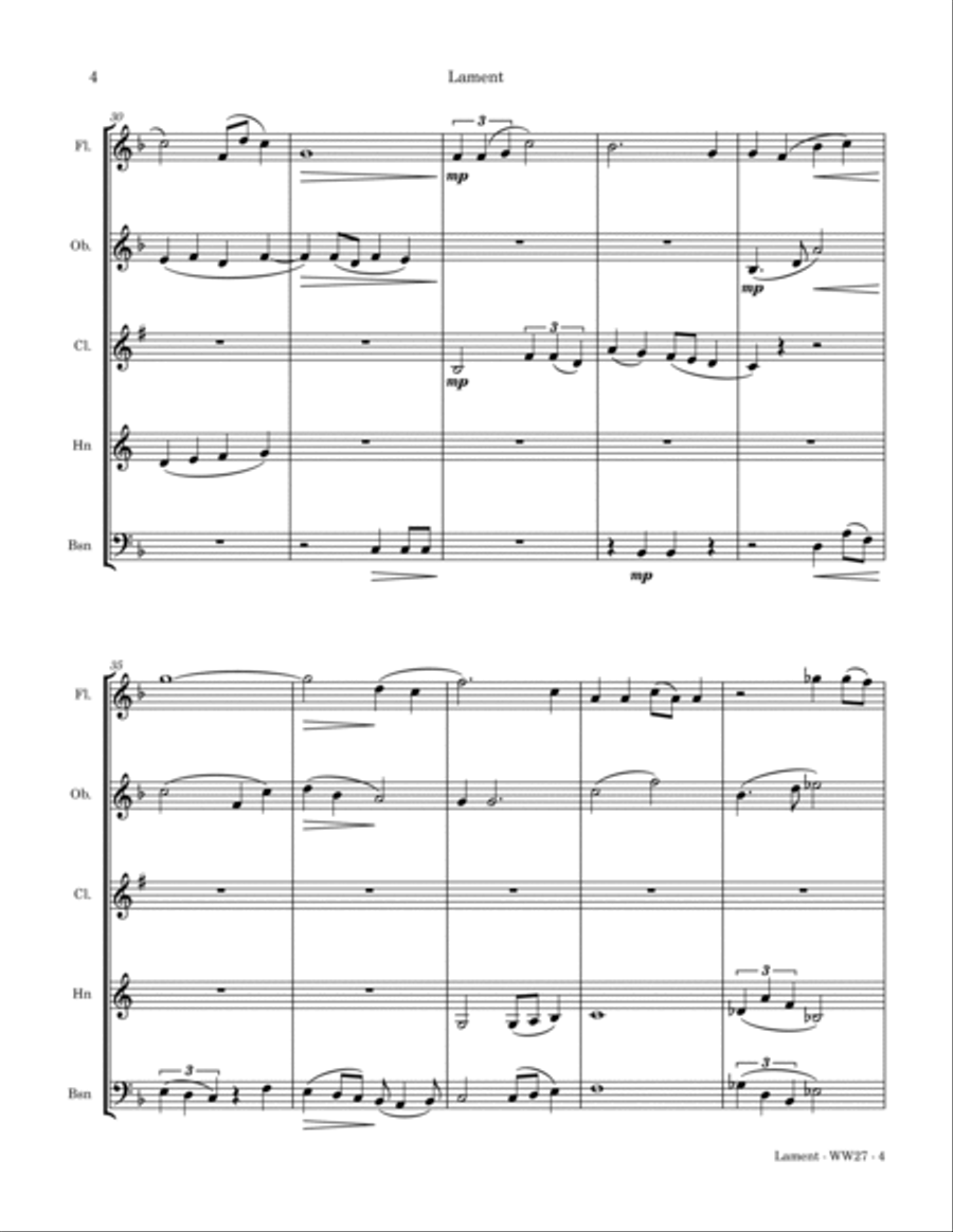 Lament Lament Woodwind Quintet scores gallery preview page 5