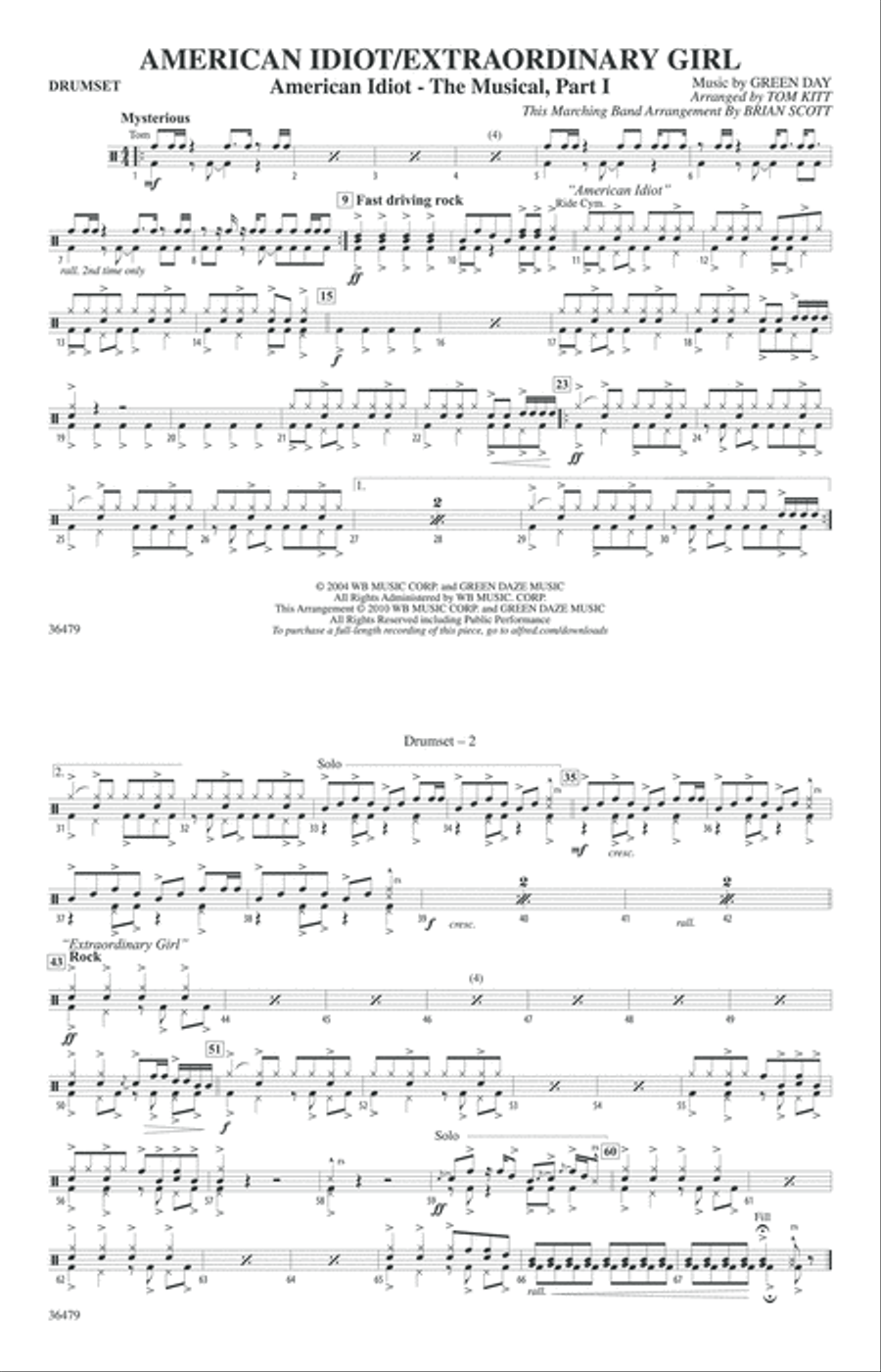 American Idiot / Extraordinary Girl: Drumset Marching Band scores gallery preview page 2