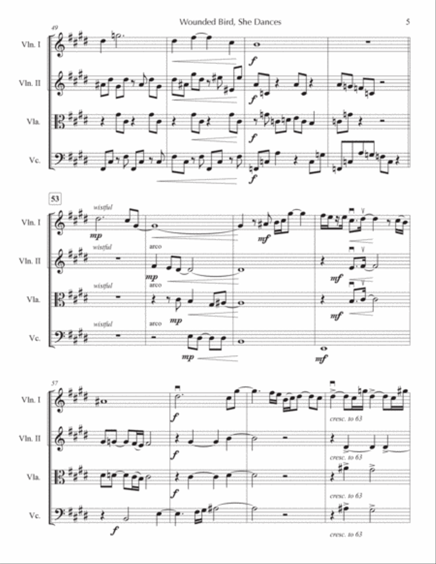 Wounded Bird, She Dances String Quartet scores gallery preview page 6