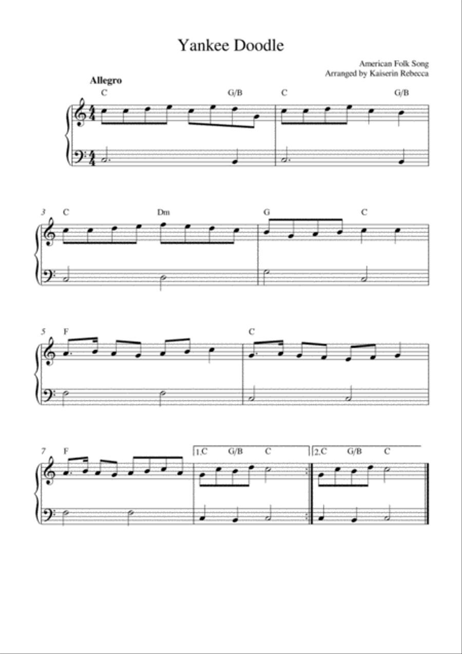 Yankee Doodle (for easy piano with chords) Piano Method scores gallery preview page 1