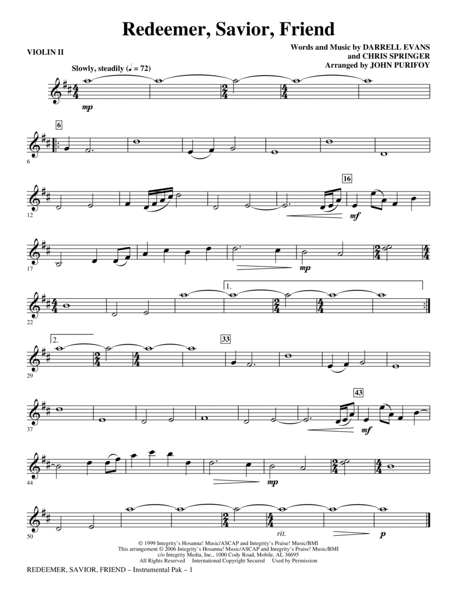 Redeemer, Savior, Friend - Violin 2 Choir scores gallery preview page 1