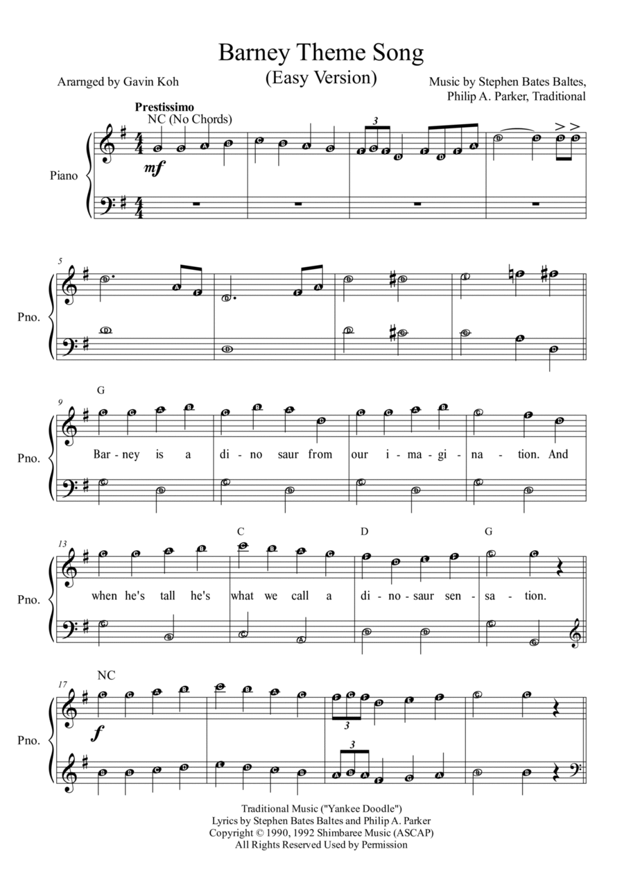 Barney Theme Song Voice scores gallery preview page 1