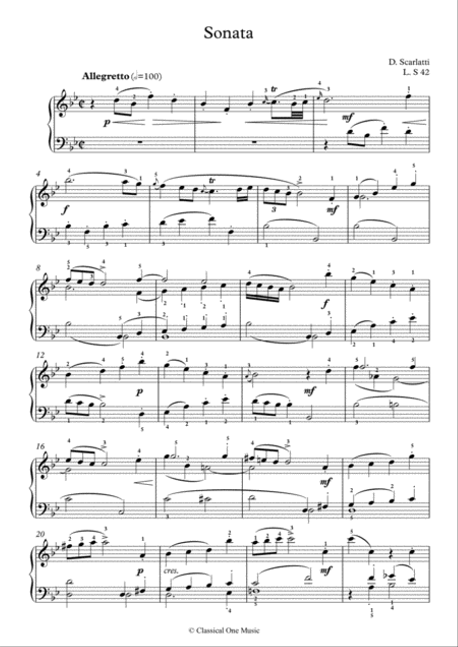 Scarlatti-Sonata in B-Major L.S42 K.550(piano) Piano Solo scores gallery preview page 2