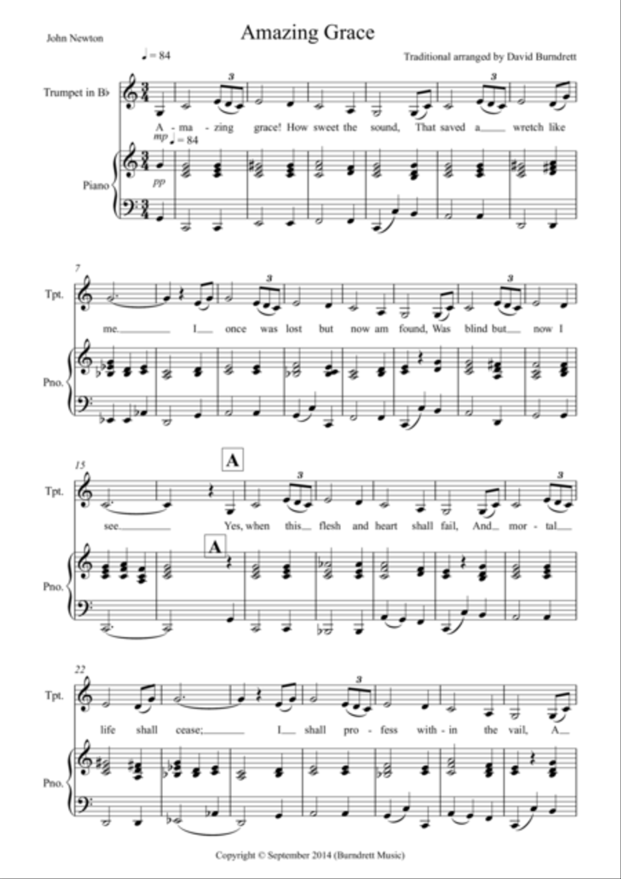 Amazing Grace for Trumpet and Piano Trumpet Duet scores gallery preview page 1