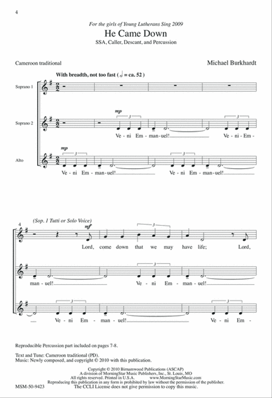 He Came Down SSA scores gallery preview page 4