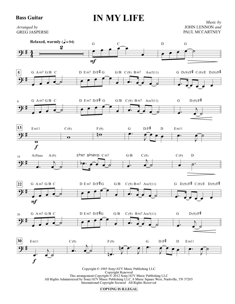 In My Life - Electric Bass Choir scores gallery preview page 1