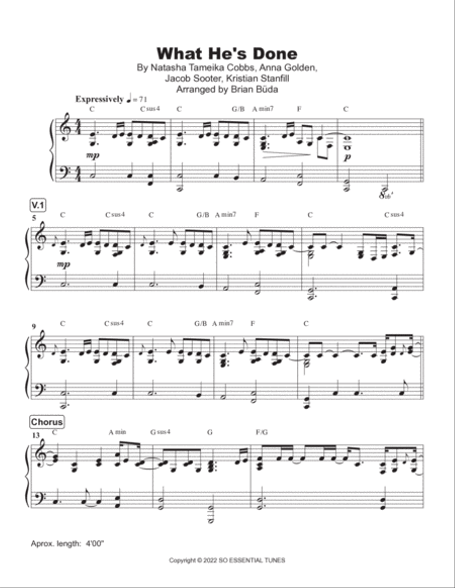 What He's Done Piano Solo scores gallery preview page 2