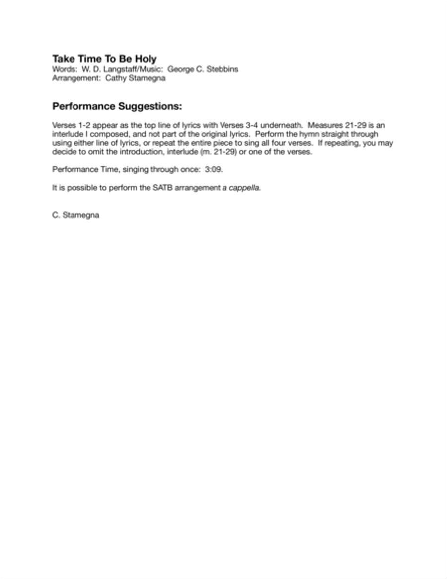 Take Time To Be Holy (SSA Choir, Keyboard Accompaniment) SSA scores gallery preview page 2