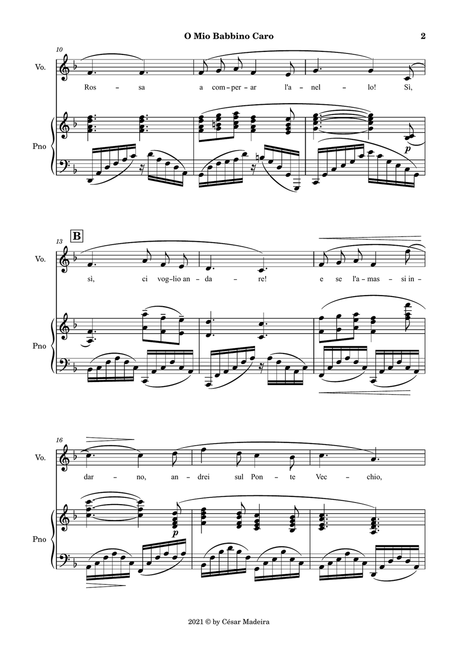 O Mio Babbino Caro by Puccini - Voice and Piano - F Major (Full Score and Parts) Piano, Vocal scores gallery preview page 3