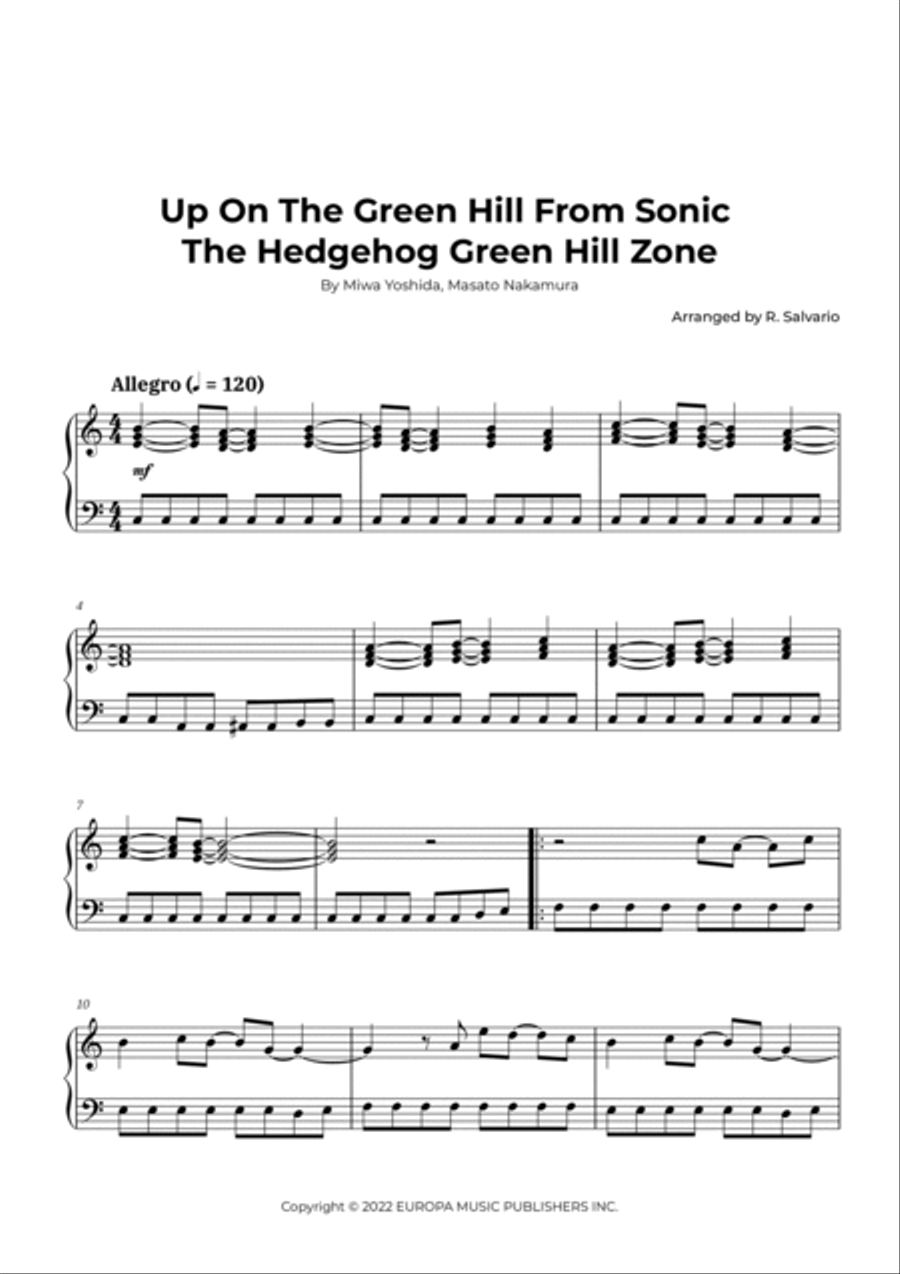 Up On The Green Hill From Sonic The Hedgehog Green Hill Zone Piano Solo scores gallery preview page 2