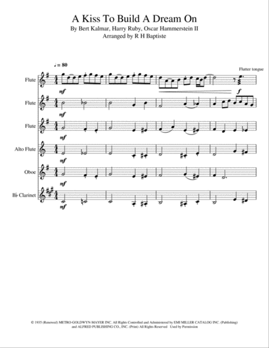 A Kiss To Build A Dream On Woodwind Ensemble scores gallery preview page 1