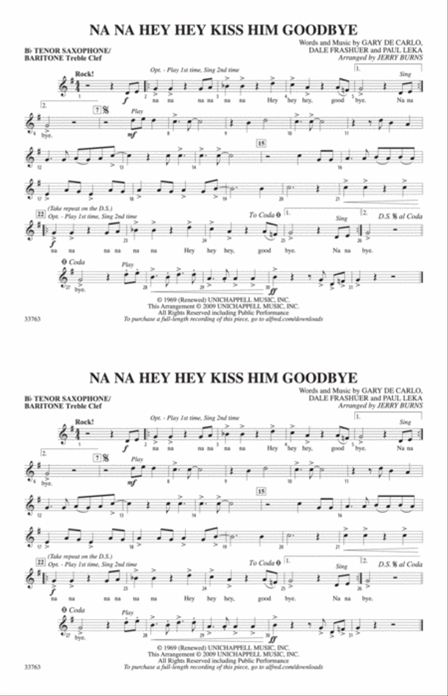 Na Na Hey Hey Kiss Him Goodbye: Bb Tenor Saxophone/Bartione Treble Clef Marching Band scores gallery preview page 1