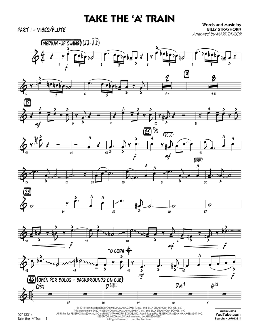Take The 'A' Train (arr. Mark Taylor) - Part 1 - Vibes/Flute Jazz Ensemble scores gallery preview page 1