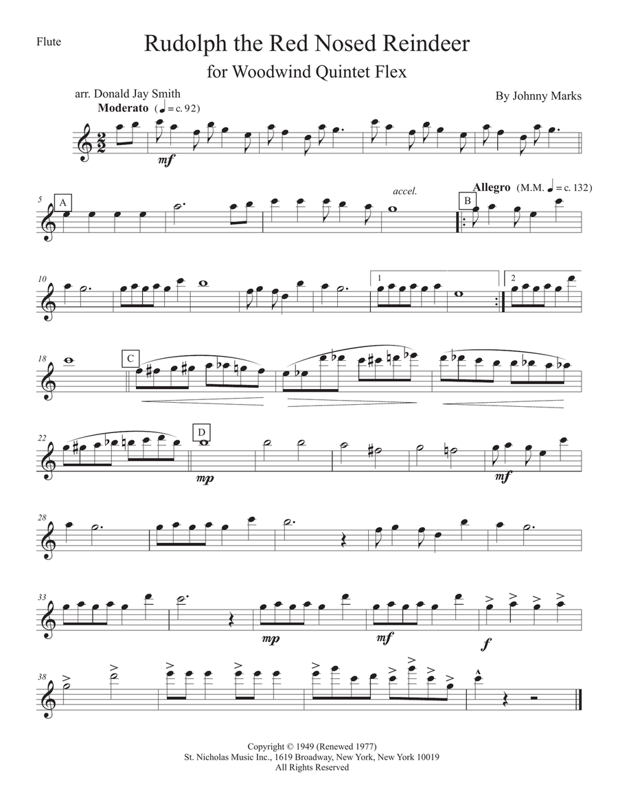 Rudolph The Red-Nosed Reindeer Woodwind Quintet scores gallery preview page 5