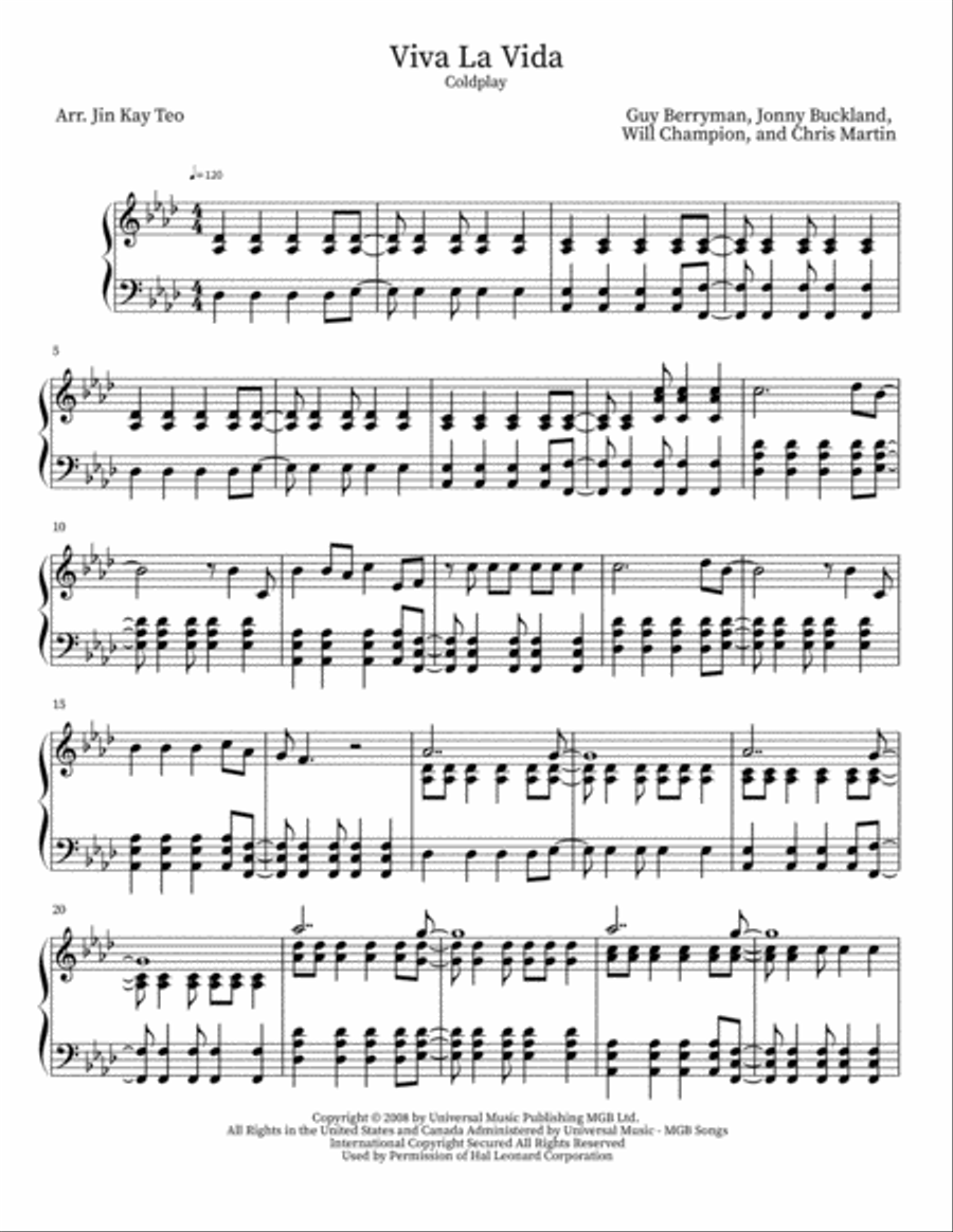 Viva La Vida Piano Solo scores gallery preview page 1