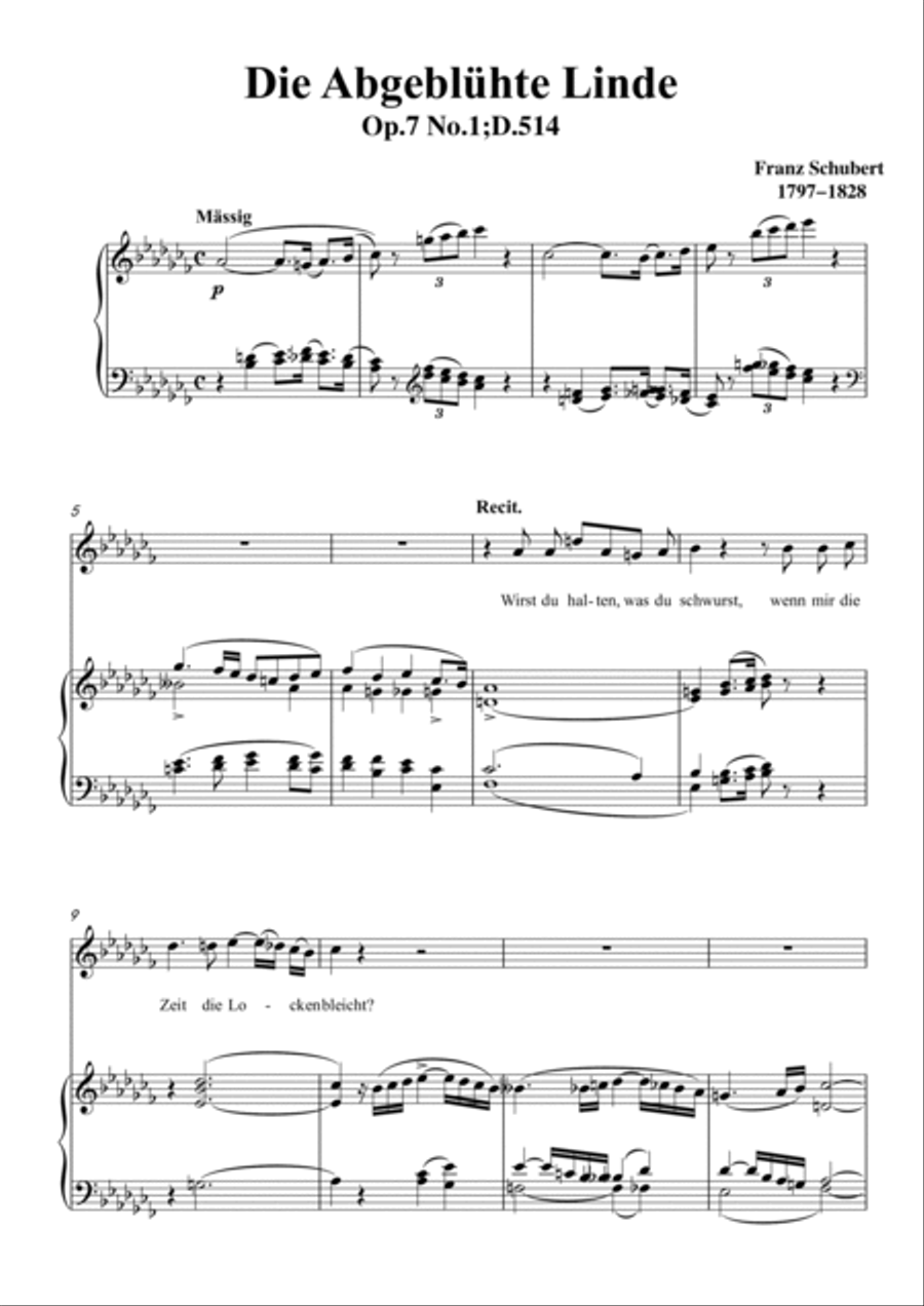 Schubert-Die Abgeblühte Linde(The Faded Linden Tree) in bA minor,for Vocal and Pno Voice scores gallery preview page 2