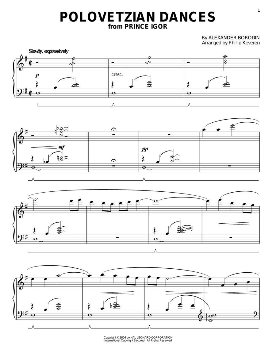 Polovetsian Dances [Jazz version] (arr. Phillip Keveren) Piano Solo scores gallery preview page 1