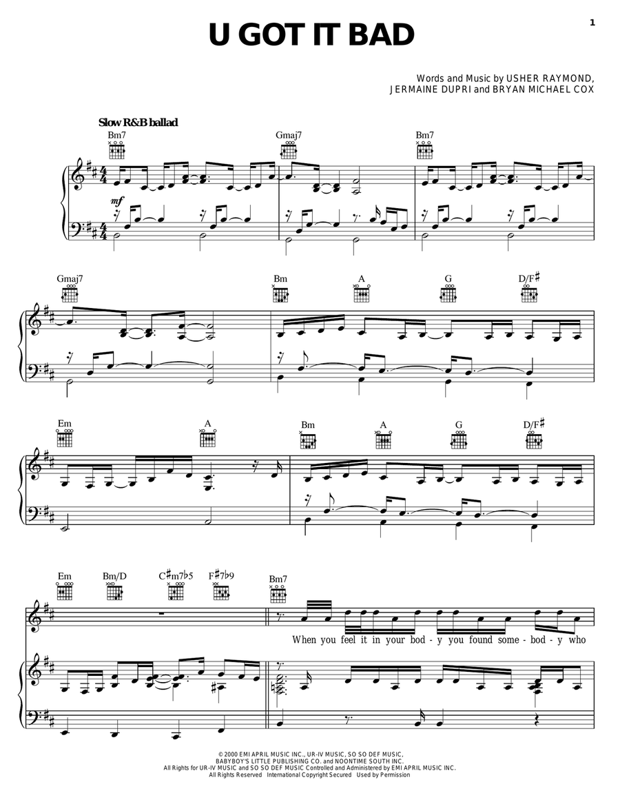 U Got It Bad Piano, Vocal, Guitar scores gallery preview page 1