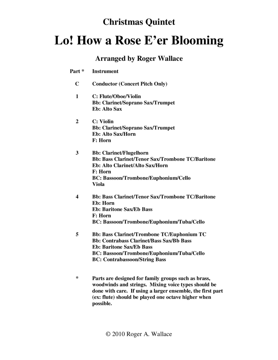 Lo! How a Rose E'er Blooming (String Quintet) String Quintet scores gallery preview page 1