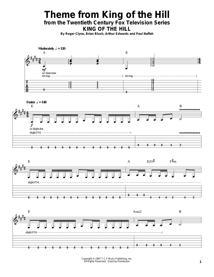 Theme From King Of The Hill Guitar Tablature scores gallery preview page 1