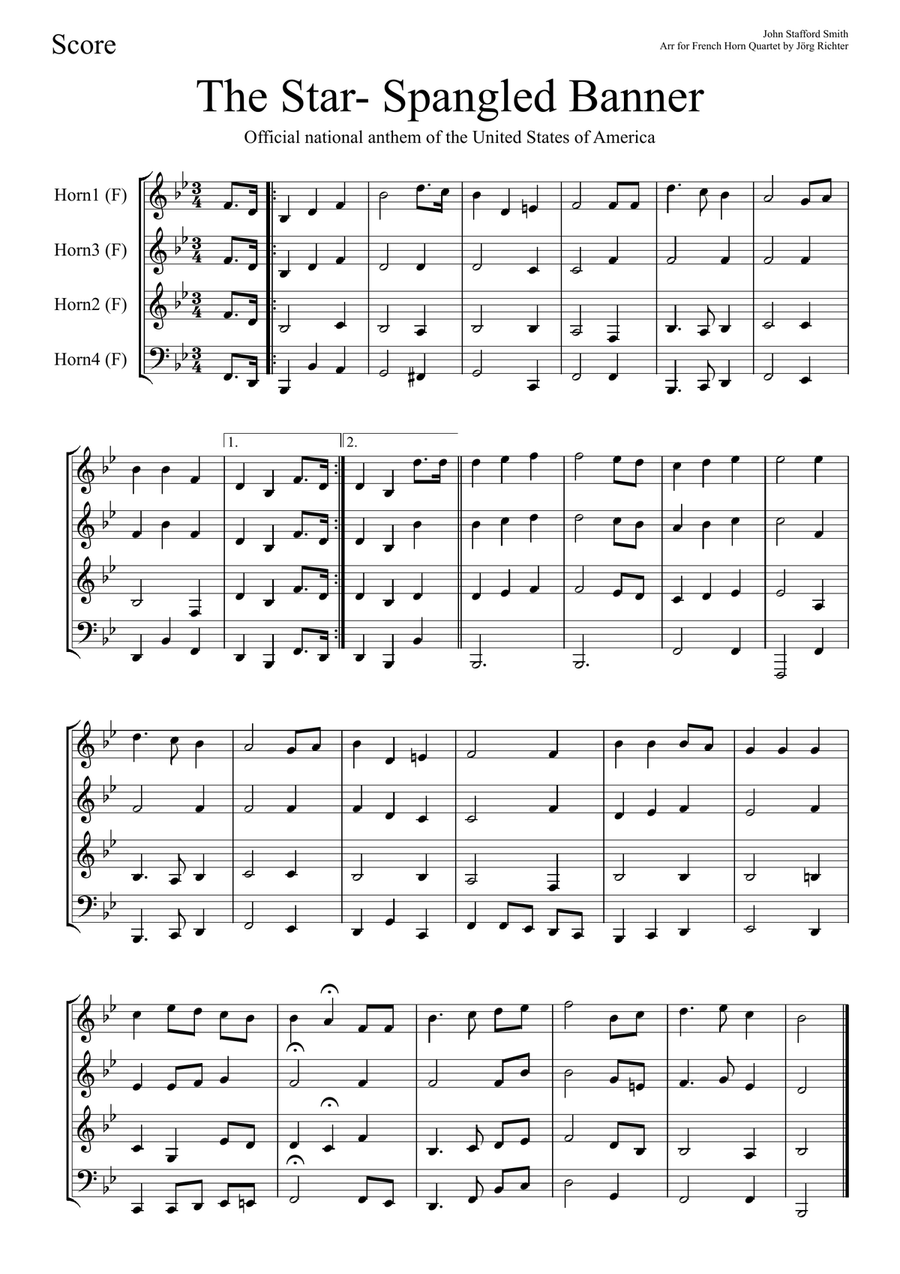 The Star- Spangled Banner for French Horn Quartet Brass Quartet scores gallery preview page 2