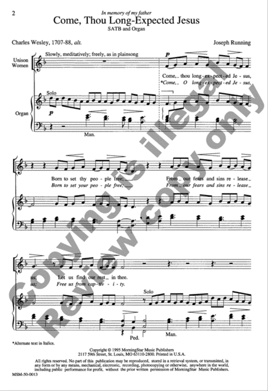 Come, Thou Long-Expected Jesus 4-Part scores gallery preview page 3