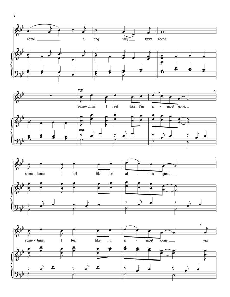 Sometimes I Feel Like A Motherless Child Piano, Vocal scores gallery preview page 2