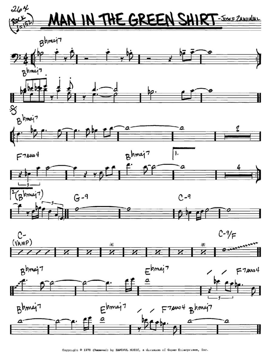 Man In The Green Shirt Bass Clef Instrument scores gallery preview page 1