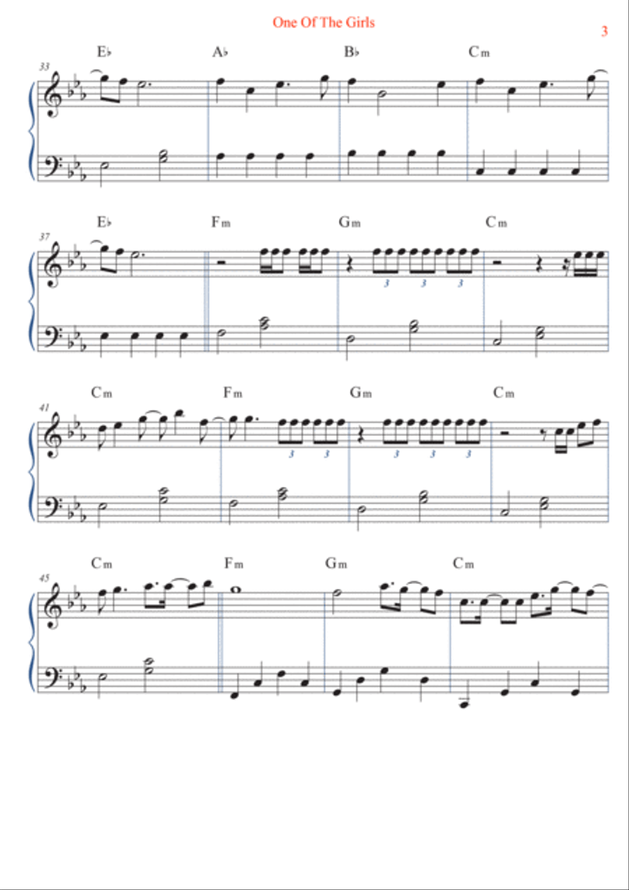 One Of The Girls Easy Piano scores gallery preview page 3