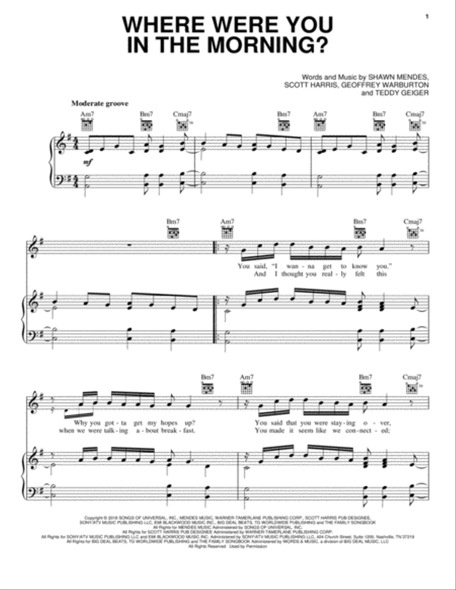Where Were You In The Morning? Piano, Vocal, Guitar scores gallery preview page 1
