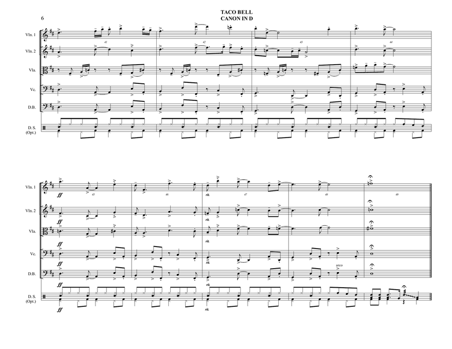TACO BELL CANON IN D - String Orchestra - Bossa Nova String Orchestra scores gallery preview page 6