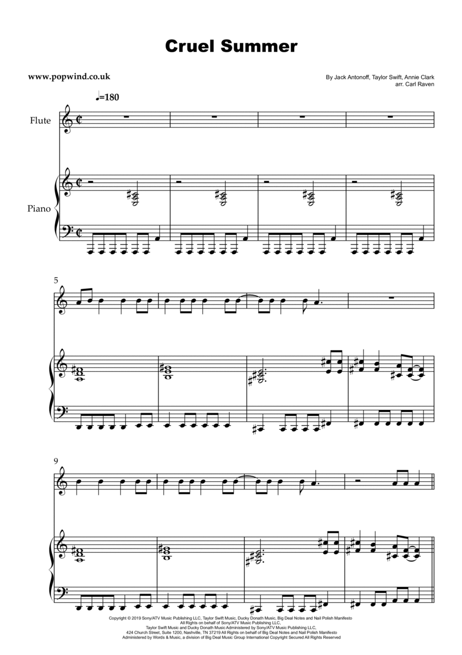 Cruel Summer Flute scores gallery preview page 1