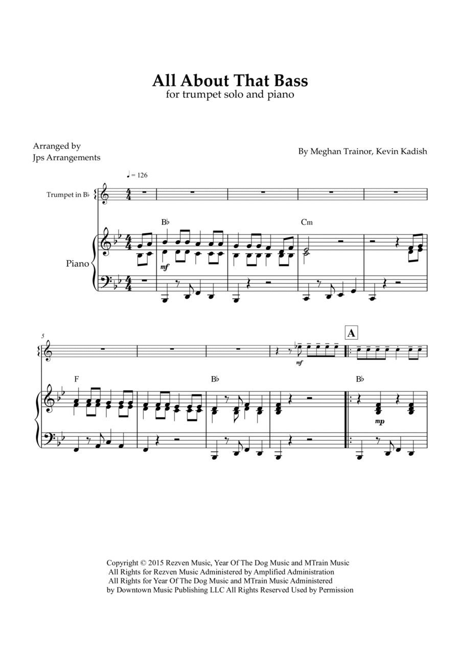 All About That Bass B-Flat Trumpet scores gallery preview page 1