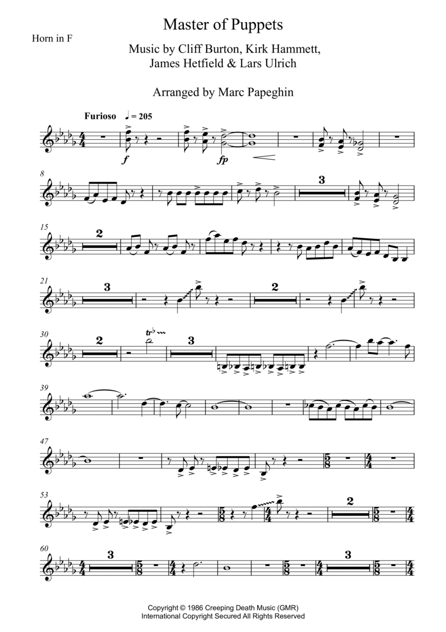 Master Of Puppets Horn Solo scores gallery preview page 1