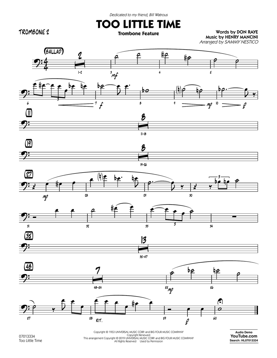 Too Little Time (arr. Sammy Nestico) - Conductor Score (Full Score) - Trombone 2 Jazz Ensemble scores gallery preview page 1