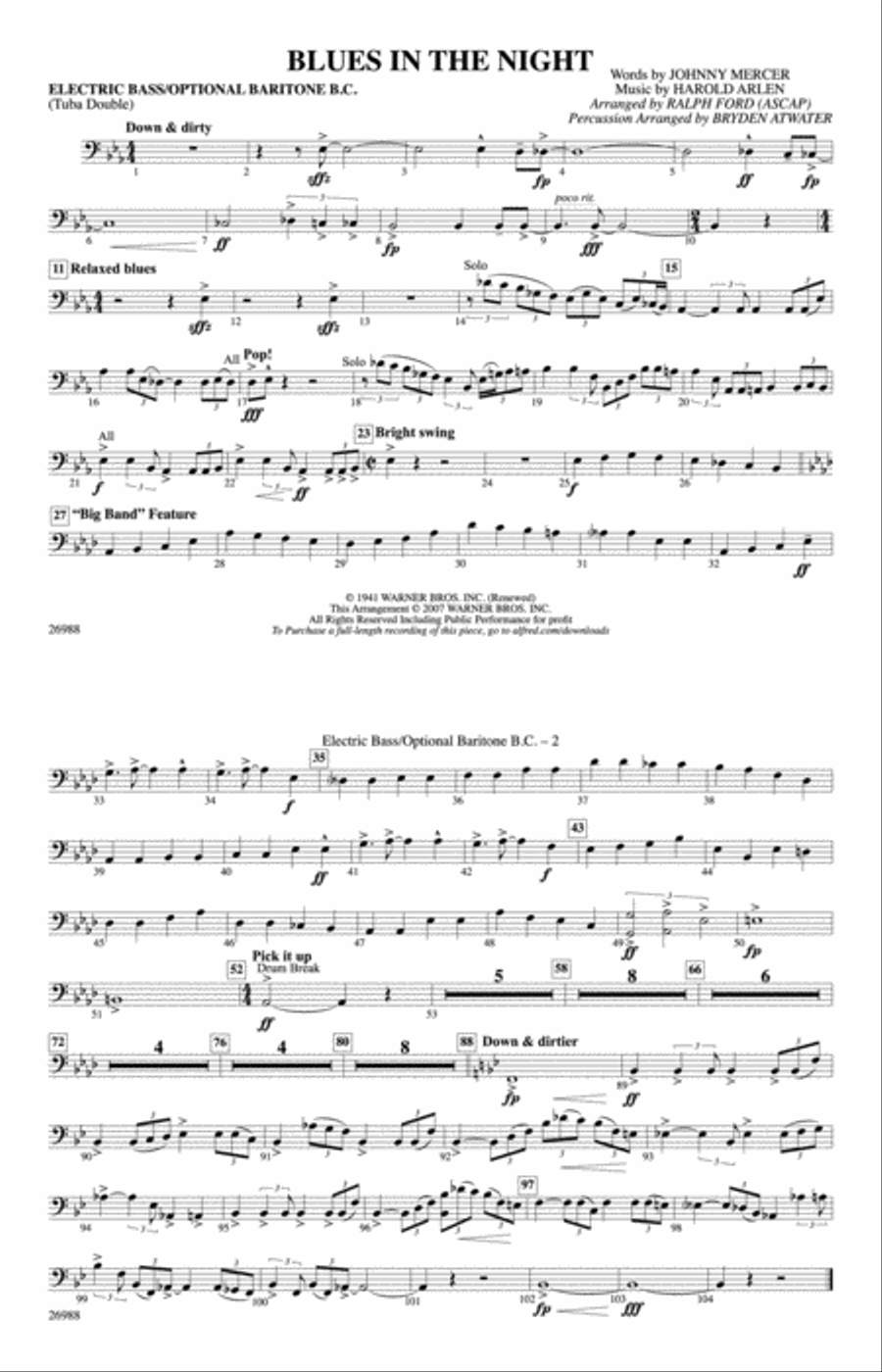 Blues in the Night: Electric Bass Marching Band scores gallery preview page 1