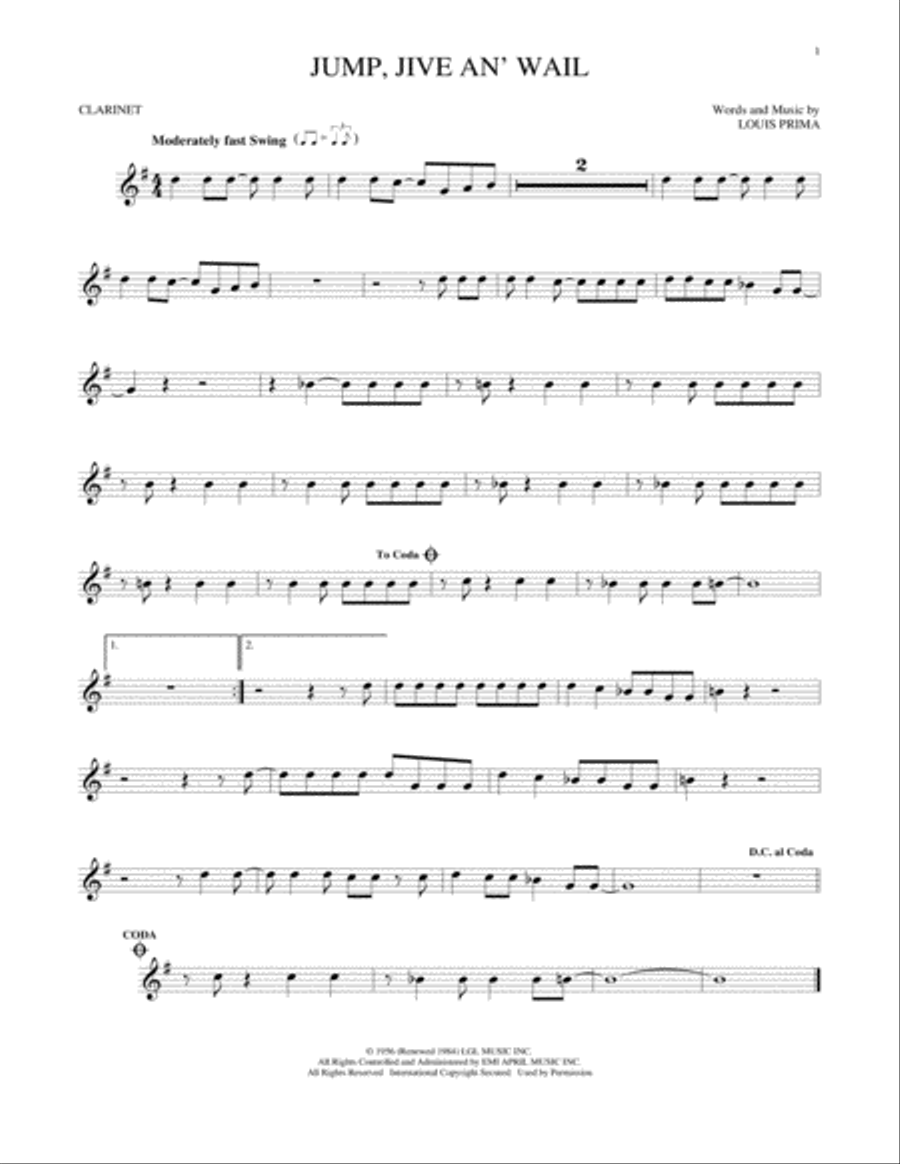 Jump, Jive An' Wail Jump, Jive An' Wail Clarinet Solo scores gallery preview page 1