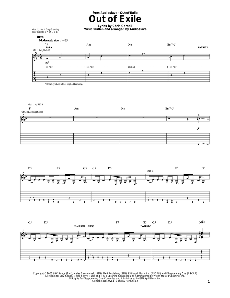 Out Of Exile Out Of Exile Acoustic Guitar scores gallery preview page 1