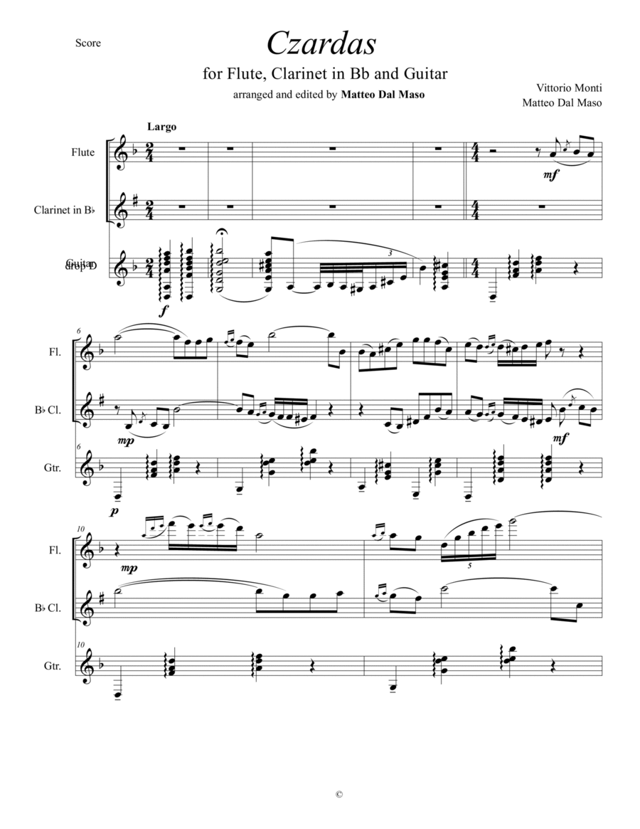 CZARDAS - for Flute, Clarinet and Guitar Small Ensemble scores gallery preview page 1